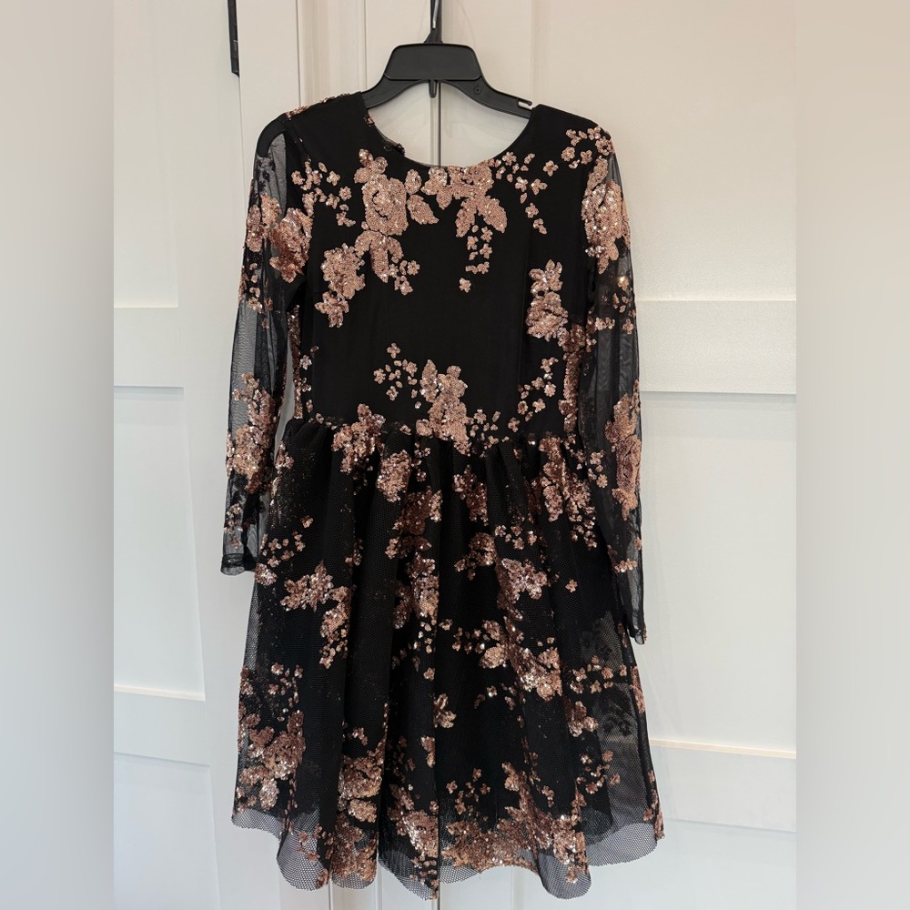 Black Dress with Gold Floral Embroidery